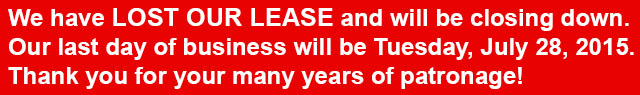 Lost lease, closing July 28, 2015.